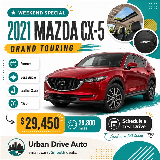 Sample dealership social media post for a 2021 Mazda CX-5 Grand Touring